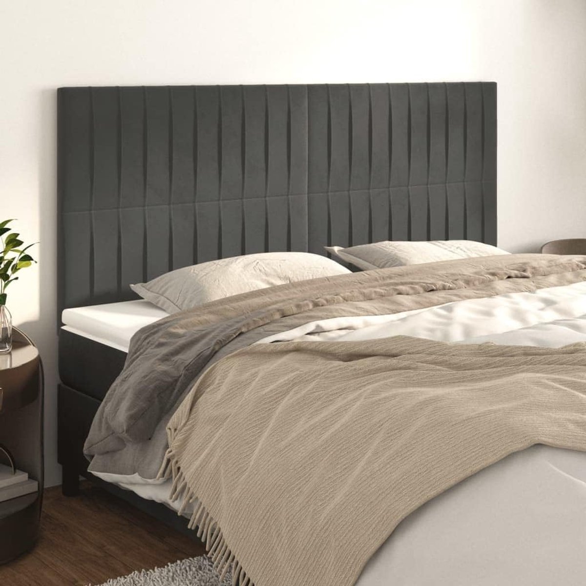 Hoofdsteunen 4 Stuks Donkergrijs 100 x 5 x 78/88 cm Fluwelen Hoofdsteun Slaapkamer Meubels Hotels