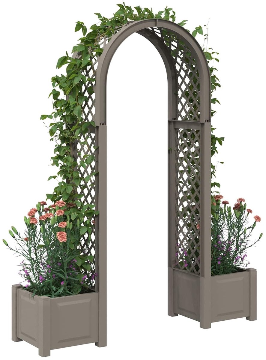 Rozenboog met plantenbak grijs 168,5 x 43 x 207 cm Pp