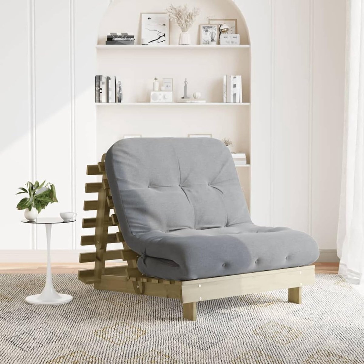 Futon 846760 Slaapbank met matras, 80 x 206 x 11 cm, geïmpregneerd grenenhout, voor woonkamer, logeerkamer, kleine woningen