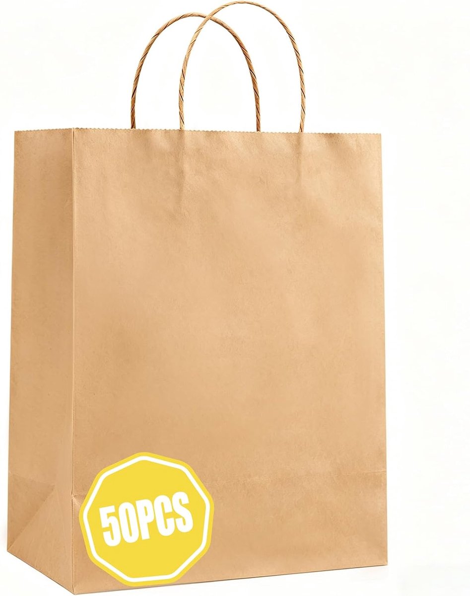 100 Bruine Klein Papieren Zakken met Handvat, Papieren Zakken Bruine Papieren draagtassen Kleine kraftpapieren Zakken Mini Gift Bag met Handpen 15x8x21 cm