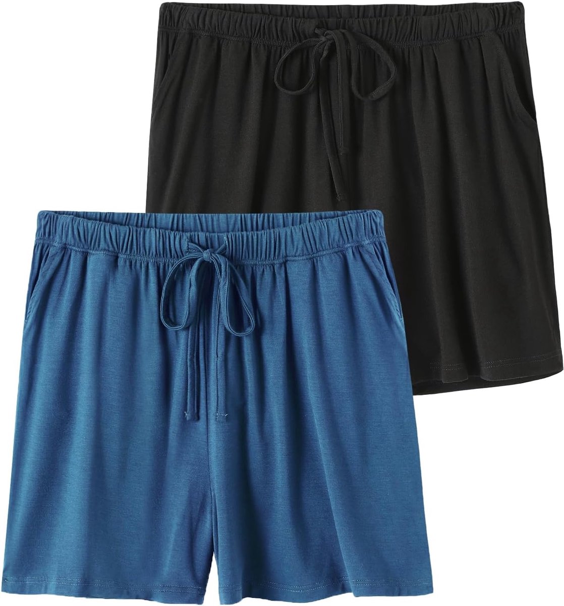 Korte pyjamabroek voor dames, zachte pyjamabroek met zakken en trekkoord, verpakking van 2 stuks