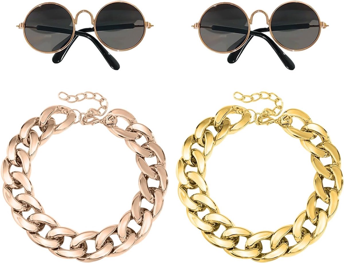 Zonnebrillen, Bijpassende Decoratie Van Gouden Ketting, Foto -Frequisites Voor Huisdieren, Kattenkingaccessoires, Grappige Accessoires Voor Huisdieren