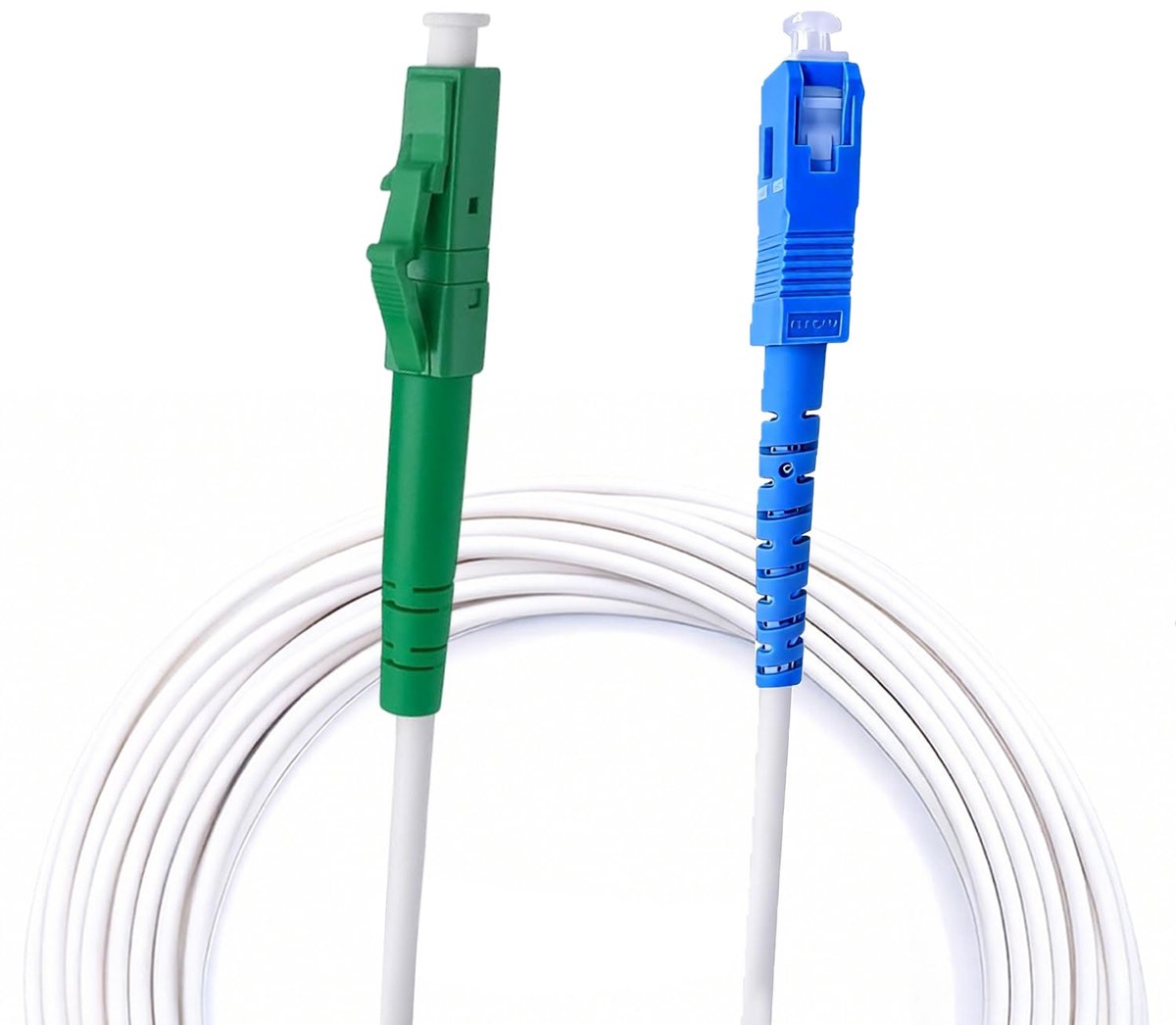 10m LC/APC naar SC/UPC Singlemode glasvezelkabel 3,0 mm - OS2 Simplex, LSZH, wit, lage demping, FTTH-aansluitkabel voor router & ONT, 10 meter