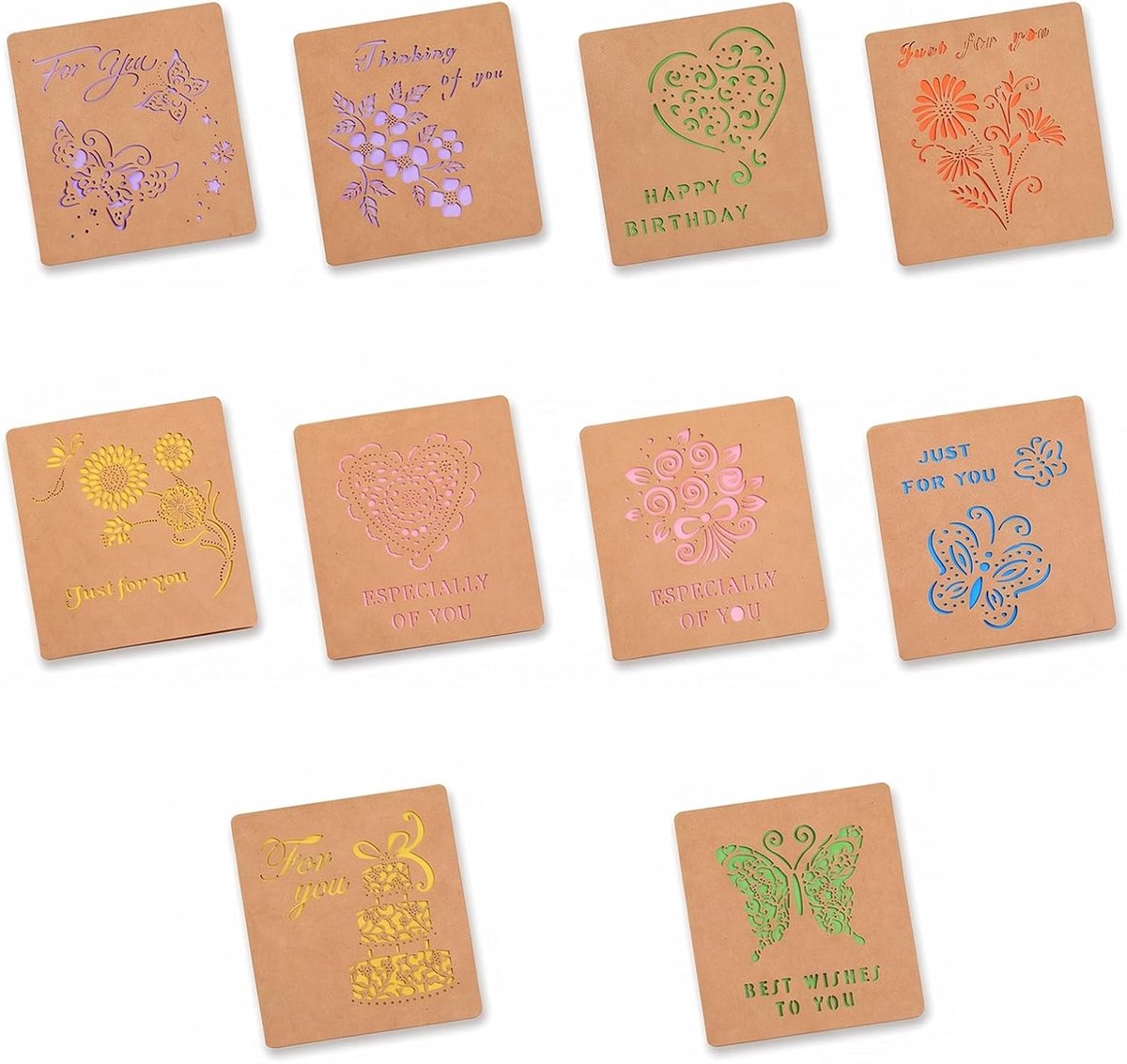 Wenskaarten van kraftpapier, vintage ansichtkaarten met bloemen- en hartmotieven, voor verjaardag, bruiloft, Kerstmis en cadeaukaart, 8,9 x 7 cm, 10 stuks