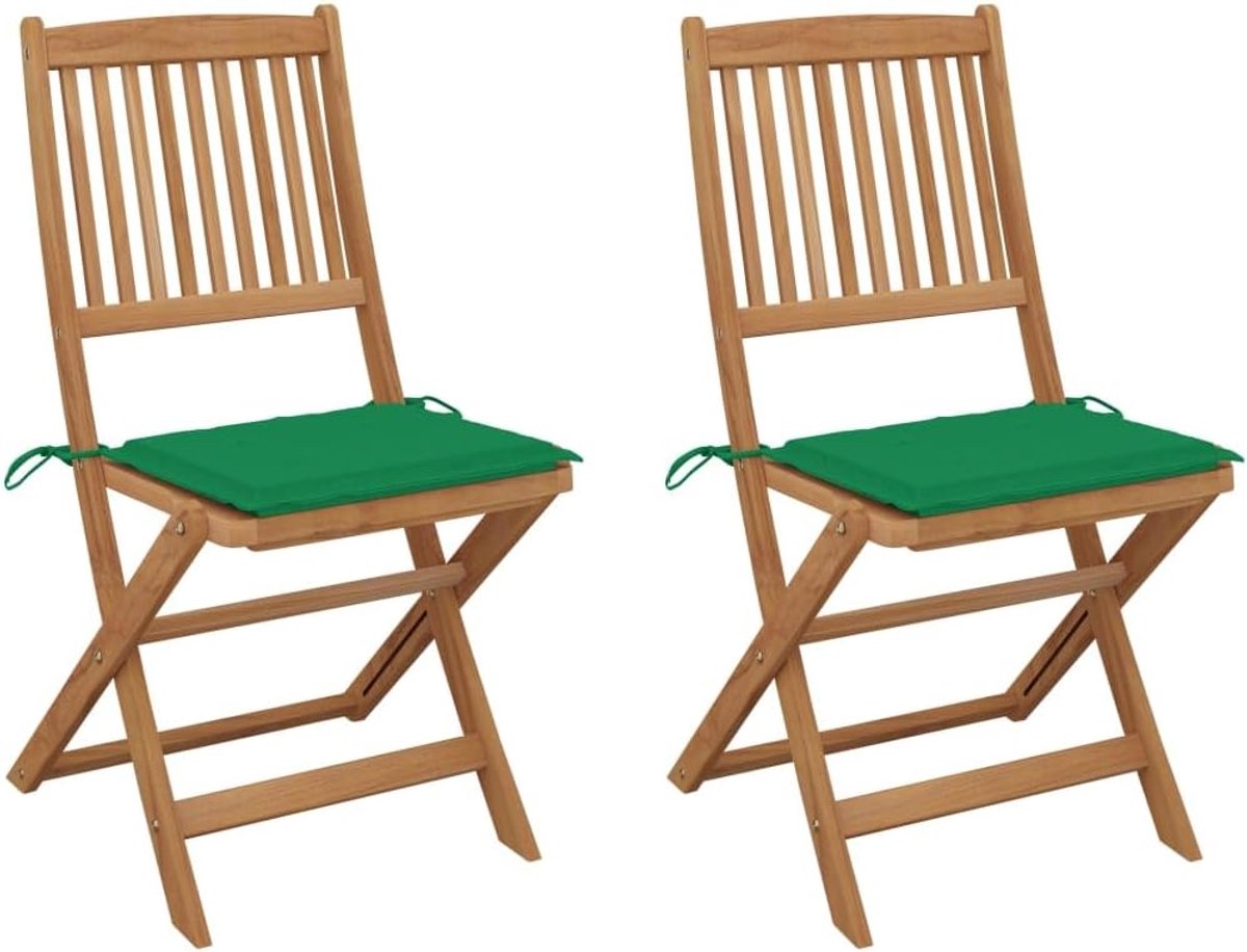 Tuinstoelen met kussens, 2 stuks, massief acaciahout, robuuste terrasstoelen met kussens, maximale belasting 110 kg per zitting