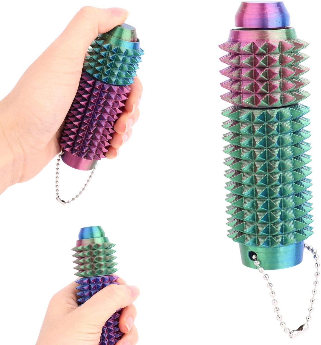 Stekelige Fidget-Roller, Textuur Pijnstimulerende Fidget Bal met Sleutelhanger Leuk 3-in-1 Knopklik Stekelige Roller voor Volwassenen Focus & Ontspanning