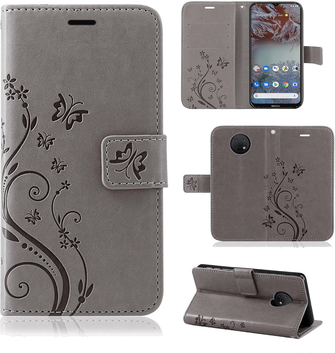 Betterfon Nokia G20 / G10 hoes, telefoonhoes Nokia G10 / Nokia G20, flip case klaphoes beschermhoes telefoonhoes met [standfunctie] [kaartenvakjes] voor Nokia G20/G10 grijs