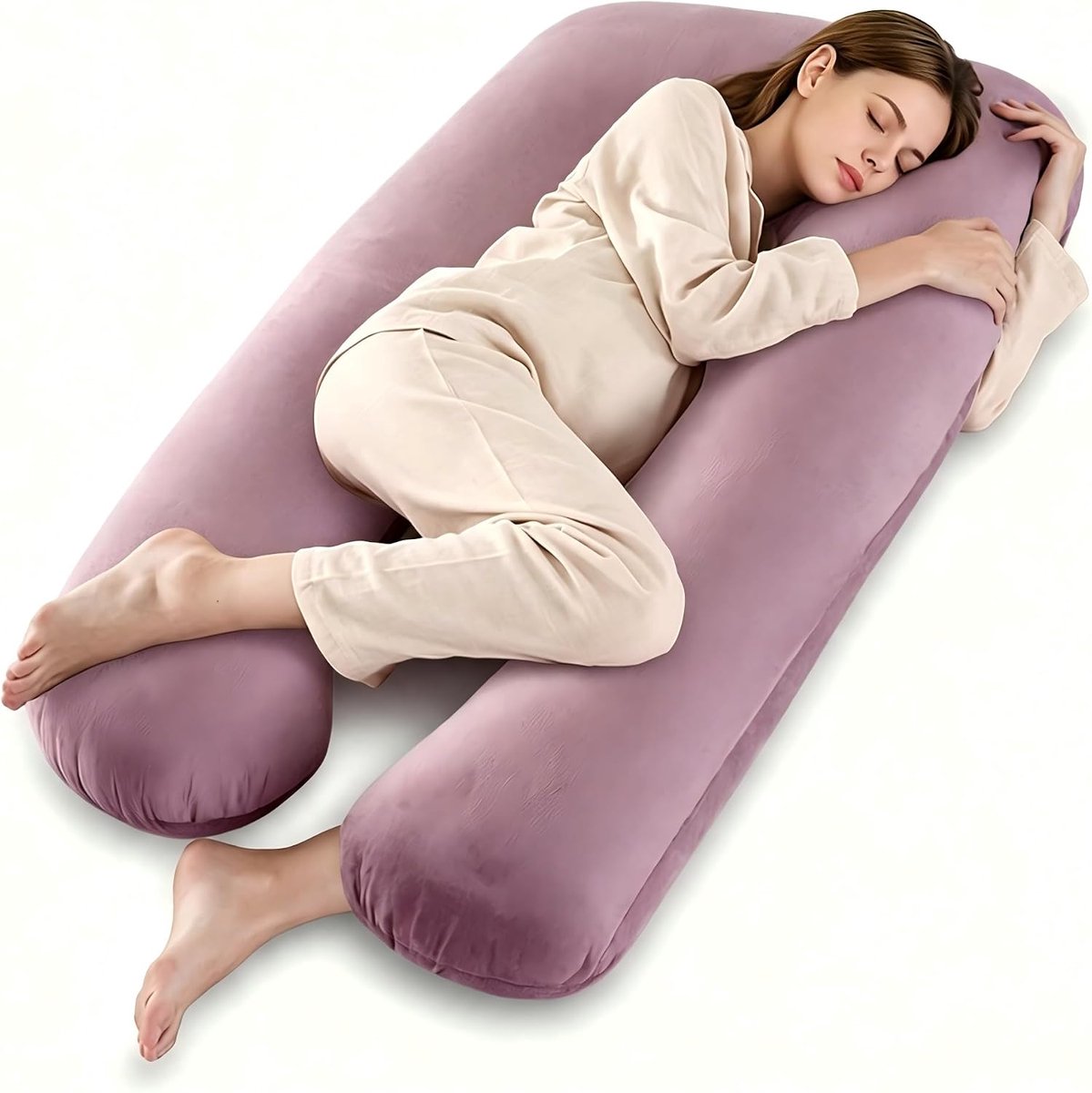 Zwangerschapskussen, zwangerschapskussen, U-vormig full-body kussen, zwangerschapskussen met afneembare en wasbare fluwelen hoes, roze
