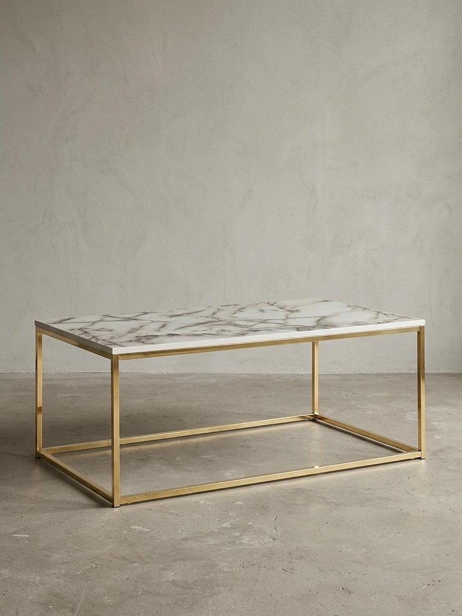 Marmerlook 100x60x40 cm, goudkleurig onderstel, wit