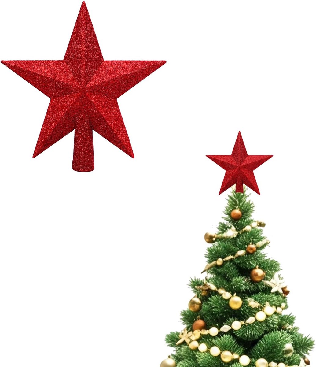 Ster kerstboom kerstspiek glanzend ornament kerstster voor dennenboompiek decoratie kerstfeest decoartion (rood, 10 cm)