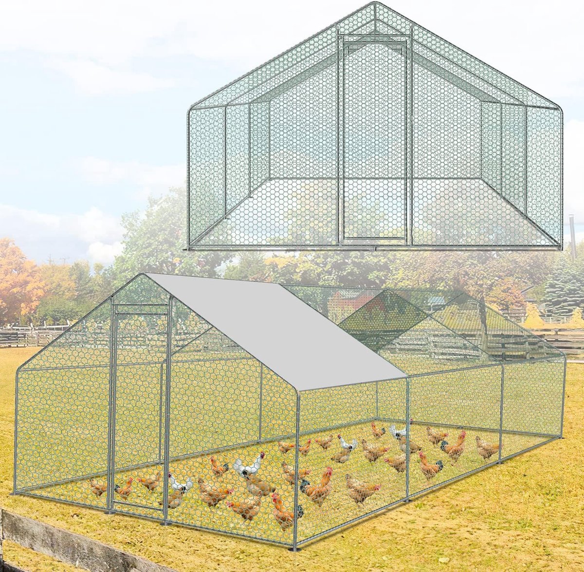 3 x 6 x 2 m, metalen kippenhok met dakzeil, slot, huisdierren konijnenhok voor kippen en gevogelte