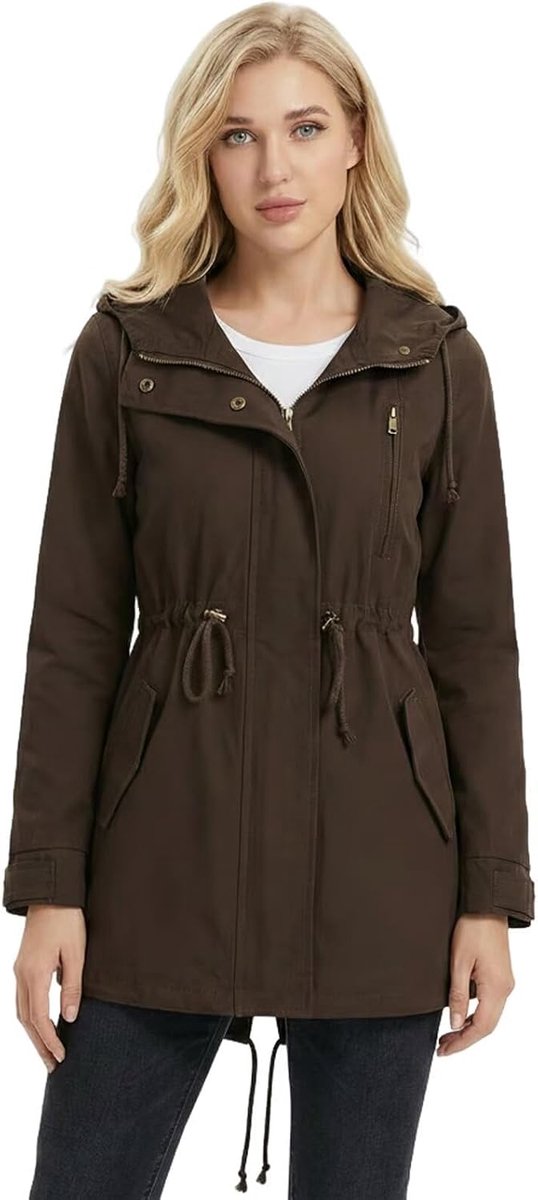 Casual Ligtweight Militaire Jassen Anorak Utility Hoge Taille Trekkoord Zip Up Hood Jas