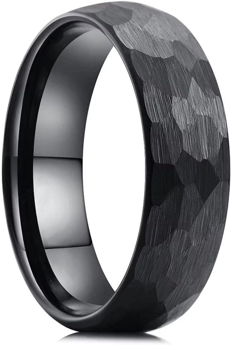 Roestvrij staal gehamerd matte ring 6mm slanke getextureerde herenmode band