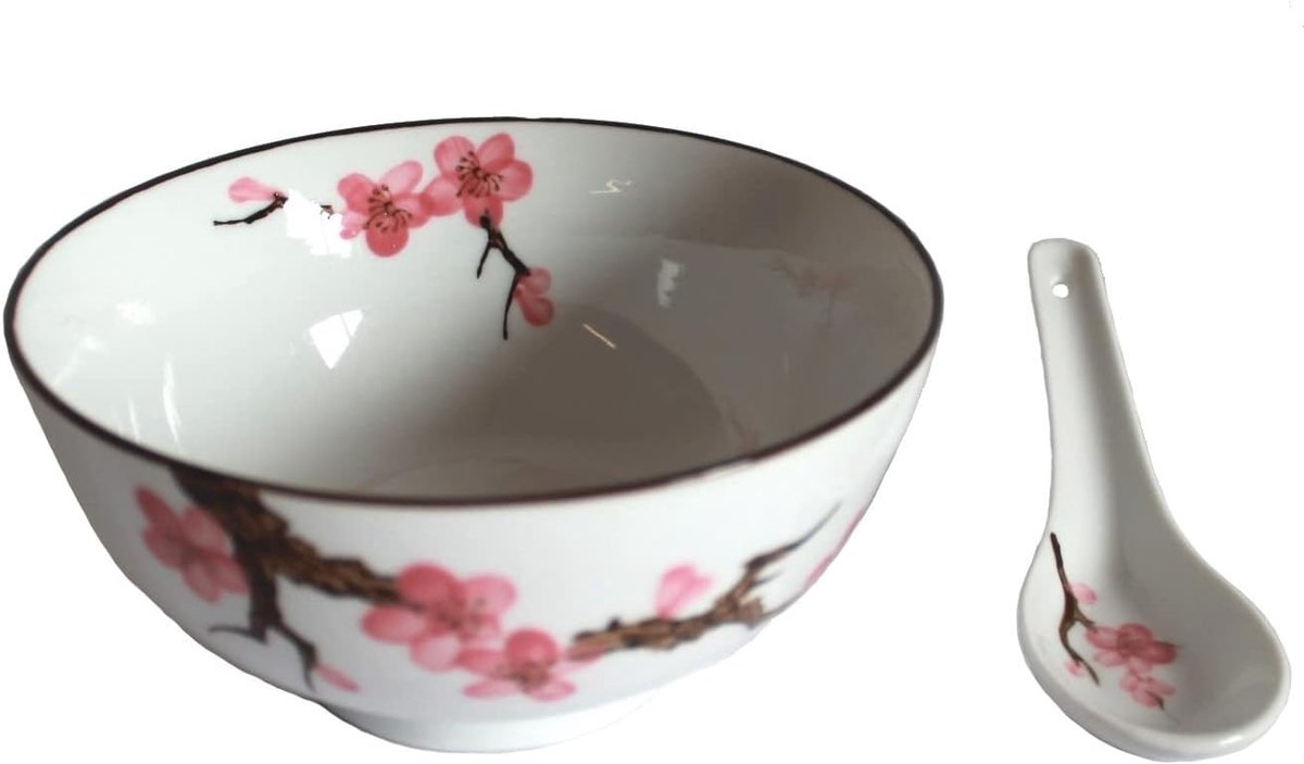 Rijstschaal Soba Bowl groot Sakura – kersenbloesem ø 15 cm met bijpassende lepel nr. 777