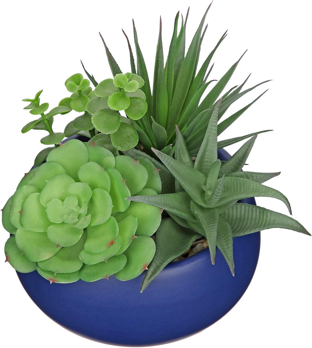 Kunstmatige vetplanten in pot voor binnen, nepmix, vetplanten in blauwe keramische pot, realistische kunstplant in potten voor vensterbank, kantoortafel, thuis, badkamer, woonkamerdecoratie,