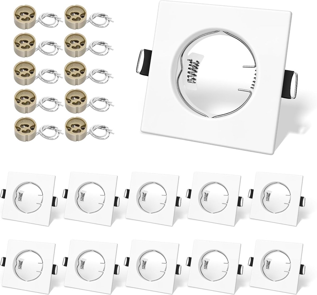 10-Pack Vierkante Inbouwkaders GU10, Mat Wit