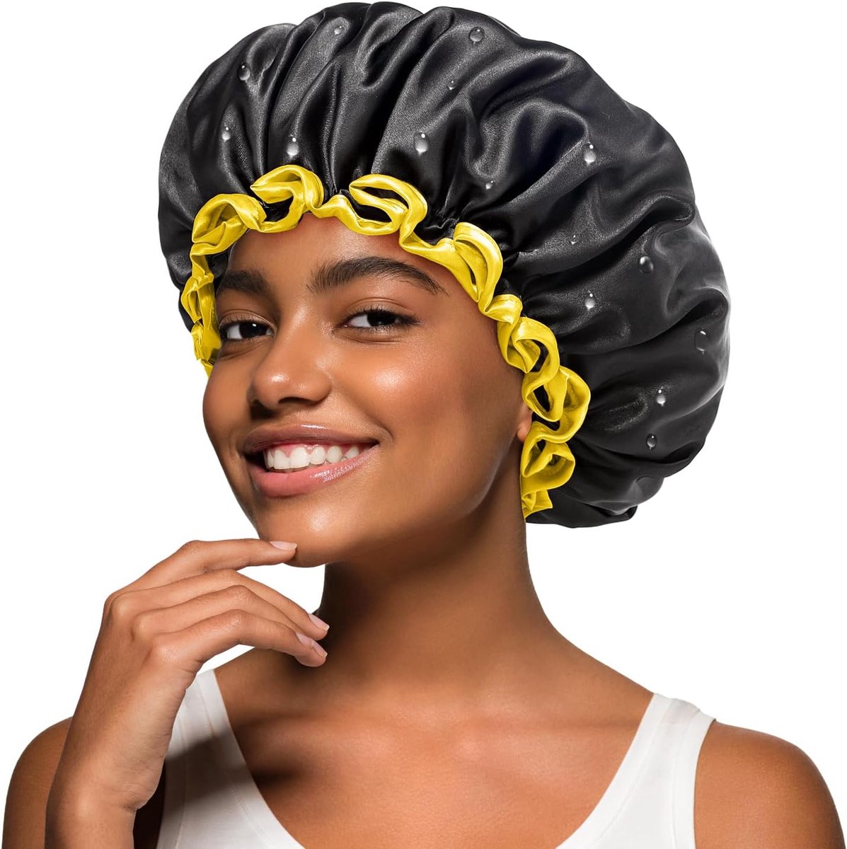 Mikimini Zwarte Douchemuts voor Dames Heren & Meisjes 2 Packs, Herbruikbaar, Dubbele Lagen Waterdichte Baddouchehoed met Zachte Comfortabele PEVA-voering Rekbare Douchemuts