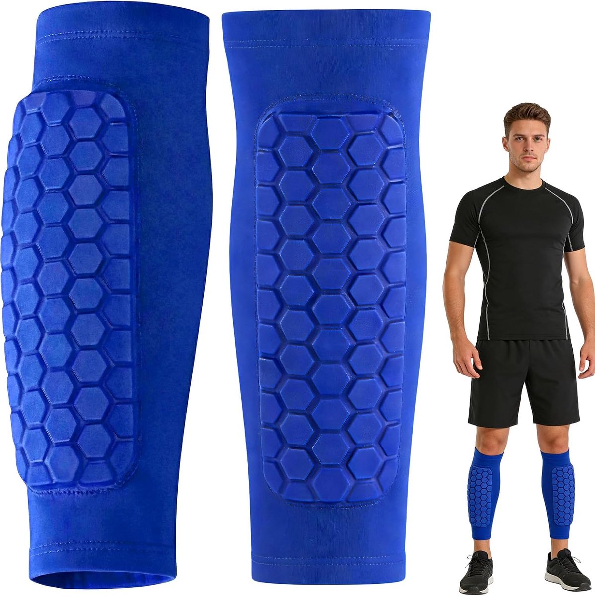 Scheenbeschermerset, 1 Paar Scheenbeschermerhouders voor Kinderen, & 1 Paar Sportsokken met Grip | Complete Set met Antislipbescherming voor Voetbal, Basketbal, Tennis, Hardlopen