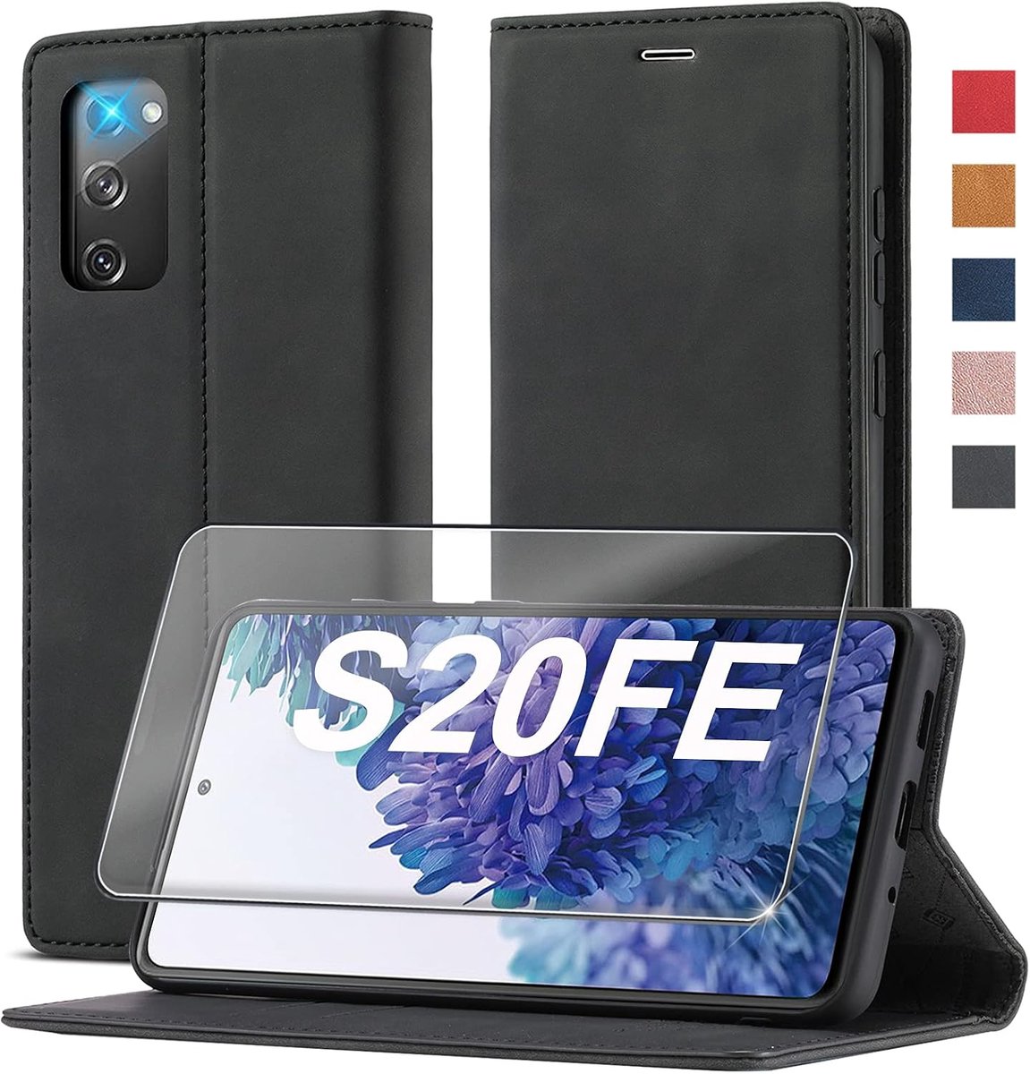 2022 Upgraded S20 FE telefoonhoes voor Samsung Galaxy S20 FE hoes, leer met standfunctie, kaartenvak, voor Samsung S20 FE 5G, hoes, leer, etui, flip beschermhoes, stootvaste case voor Samsung S20 FE klaphoes,