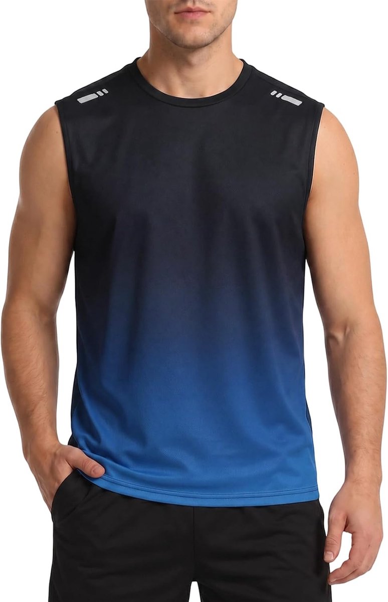 Tanktop Mouwloos Vest Sneldrogend Sportshirt met Ademend Mesh voor Mannen Base Layer Zomer Tshirt met Reflecterende Strip Regular Fit Sportive Shirt voor Hardlopen Training Fitness