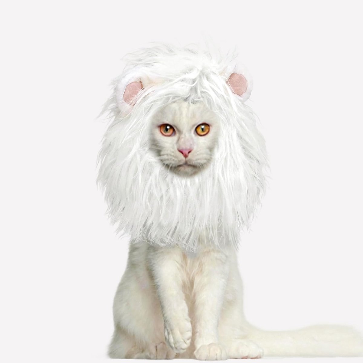 Leeuwenmanenpruik voor katten en honden, grappige huisdier-kattenkostuums voor Halloween Kerstmis, harige huisdierkledingaccessoires (M, wit)