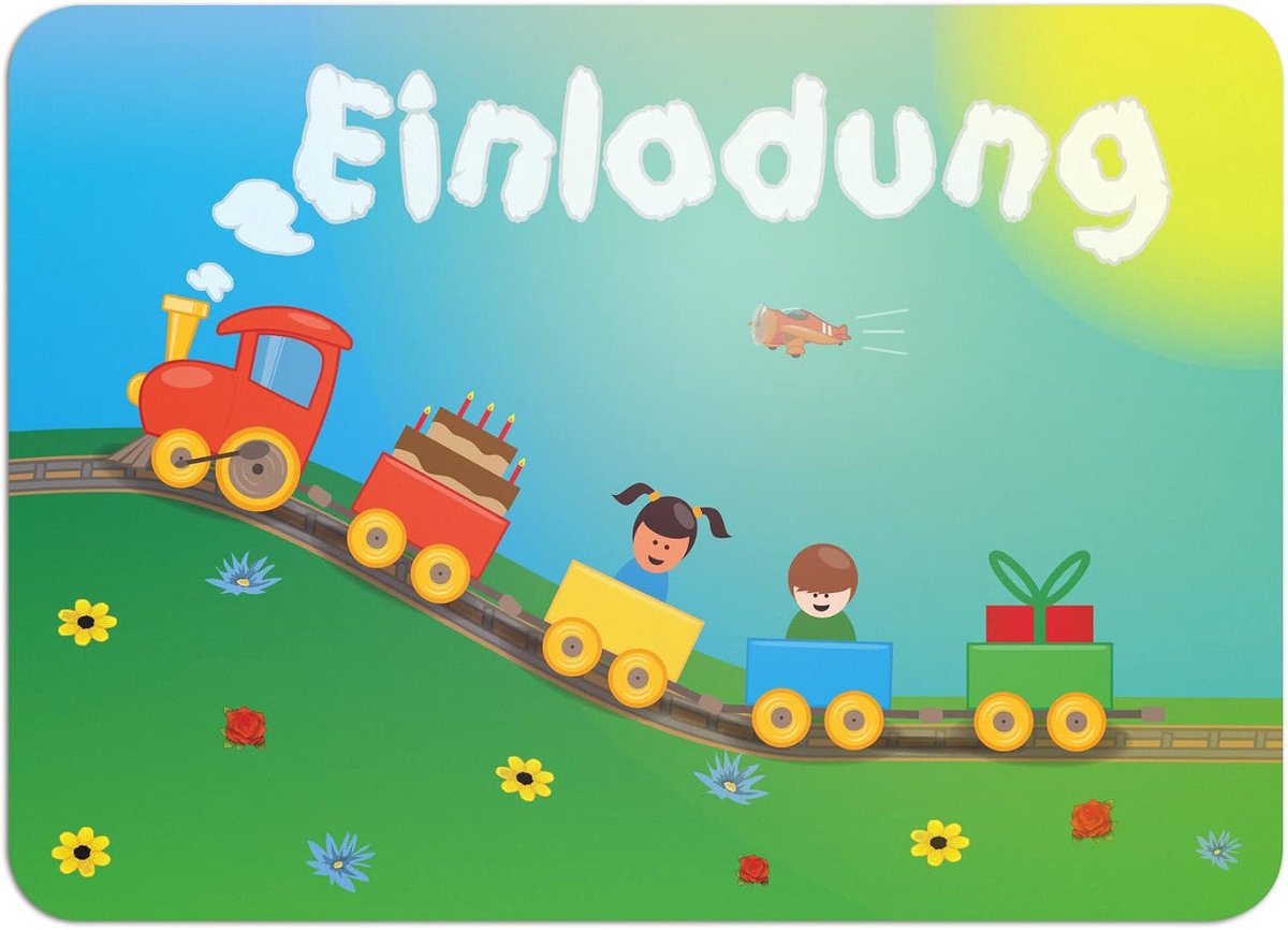 Uitnodigingskaarten voor kinderverjaardag 10x party - Design: vriendelijke trein spoorweg locomotief - de uitnodiging voor meisjes jongens kinderen uitnodigingskaarten voor verjaardag eerste schooldag en kinderfeest DIN A6