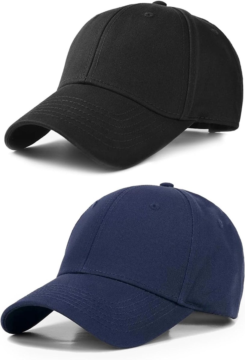 2 stuks baseballpet voor heren en dames, baseballpet, zonnemuts, baseballcap, katoenen cape, verstelbaar, pet voor outdoor, hardlopen, vrije tijd, wasbaar, uniseks, eenheidsmaat (zwart, blauw)