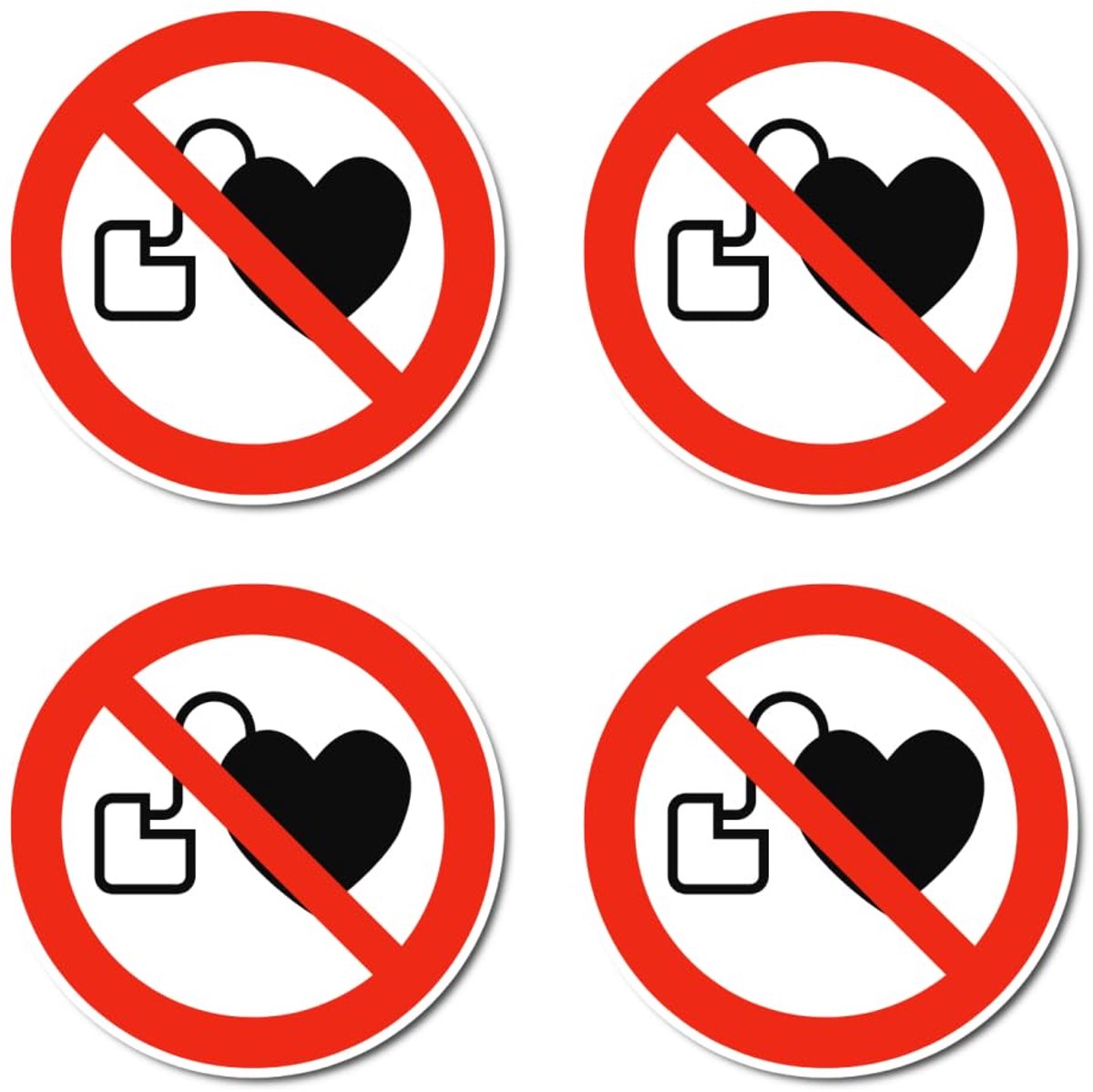 Toegang voor personen met pacemakers of geïmplanteerde defibrillatoren: P007 - DIN EN ISO 7010 / ASR A1.3 - stickers: Ø 7,5 cm, 4 stuks