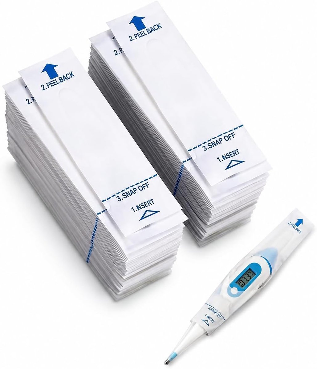 200 stuks thermometer hoesjes – Wegwerp beschermhoezen voor digitale thermometer, hygiënisch en universeel 12x3,3 cm, geschikt voor oraal en rectaal gebruik, veilig en praktisch