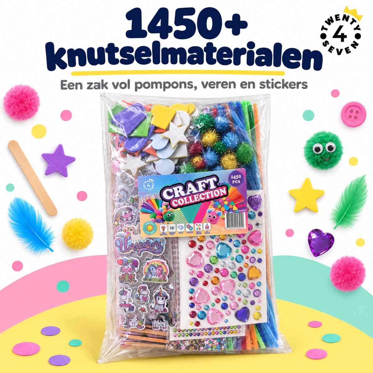 Twenty4seven® Knutselset 1450 Delig - Knutselpakket met Pompons, Pailletten en Stickervellen - Knutselen voor Meisjes en Jongens vanaf 5 Jaar - Speelgoed en Cadeau — afbeelding 2
