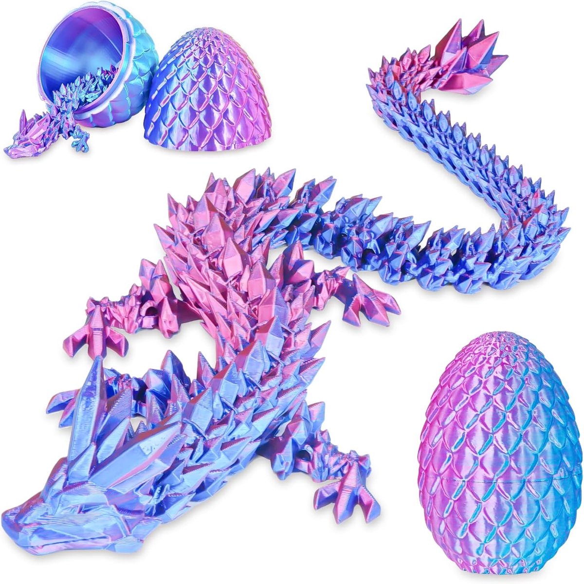Verrassingsdrakenei met draak aan de binnenkant, cadeaus voor kinderen en volwassenen, 3D-bedrukt fidget-speelgoed, perfect voor Kerstmis, Pasen, verjaardagen, decoratie, stressvermindering, paars,
