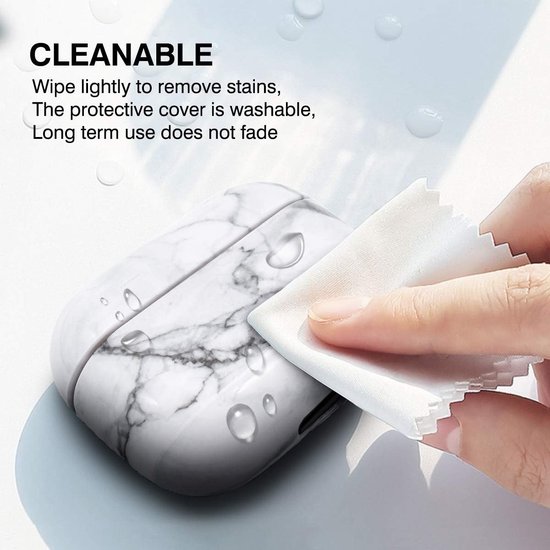 Compatible with AirPods Pro Case, Marble Airpods Case Cover PC Hard Stylish Case Portable Full Protective Shockproof Cover for AirPods Pro Earpods Charging Case Accessories – White — afbeelding 4