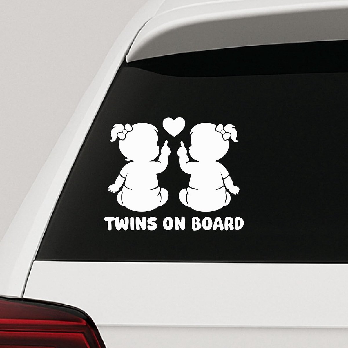 On Board Autosticker, tweelingen, weerbestendig, handgemaakt in Duitsland, 13 x 10 cm, jongens, meisjes, meisjes, wit, V3 meisje
