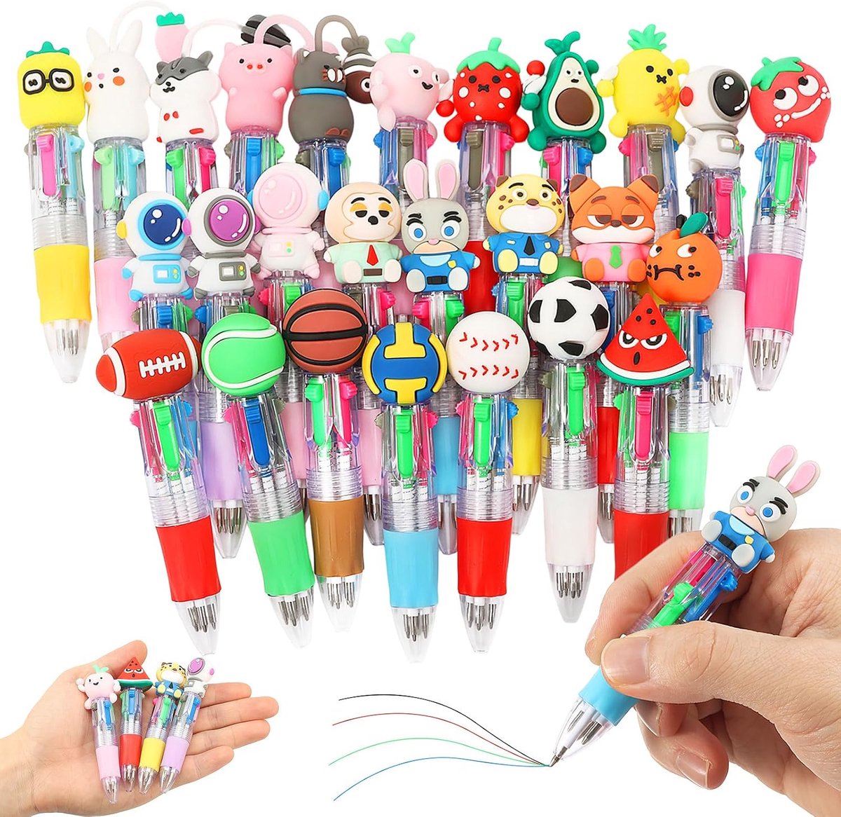 26 stuks 4-in-1 balpen afstuderen cadeau mini veelkleurige pennen 4 kleuren creatieve cartoon schrijfpennen 0,4 mm intrekbare balpen voor kantoor notities schoolgoederen