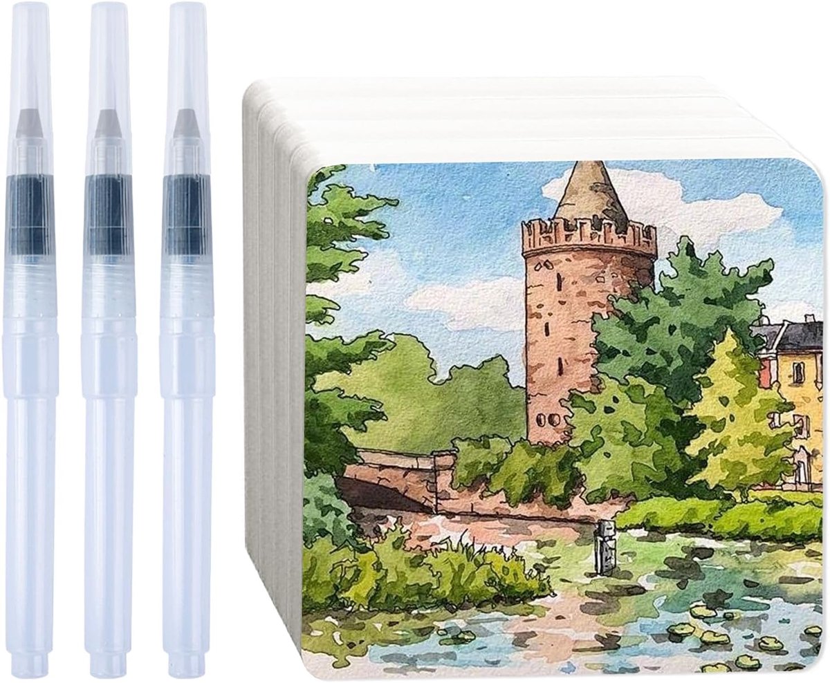 Aquarelpapier, 100 vellen, 12 x 12 cm, aquarelblok, 300 g/m², natuurlijk wit, waterverfpapier, dikke aquarelkaarten, blanco, voor schilderen, doe-het-zelf bladwijzers, ansichtkaarten