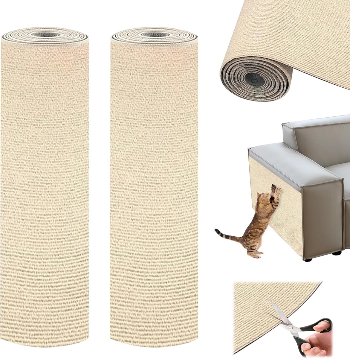 Krabmat voor katten, 2 stuks, 40 x 300 cm, zelfklevend, op maat te snijden, voor muren, bank of deurkozijnen