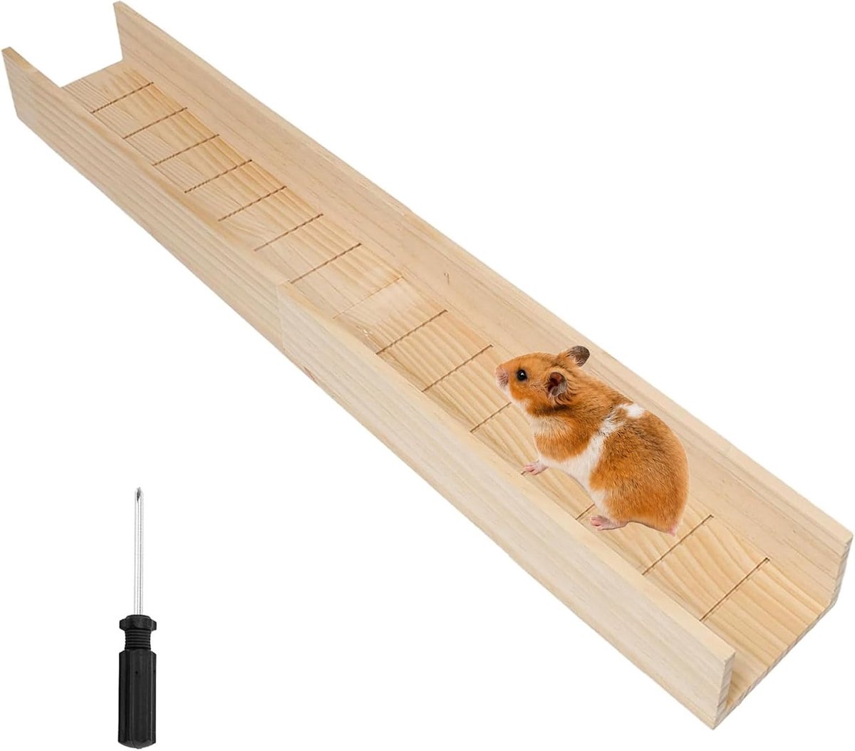 70 cm houten hamster klimladder met zijkanten, kleine dierenbrug voor kooi-accessoires, huisdiertrap, voor cavia's, hamsters, ratten, chinchilla's, kleine huisdieren, binnenkooi
