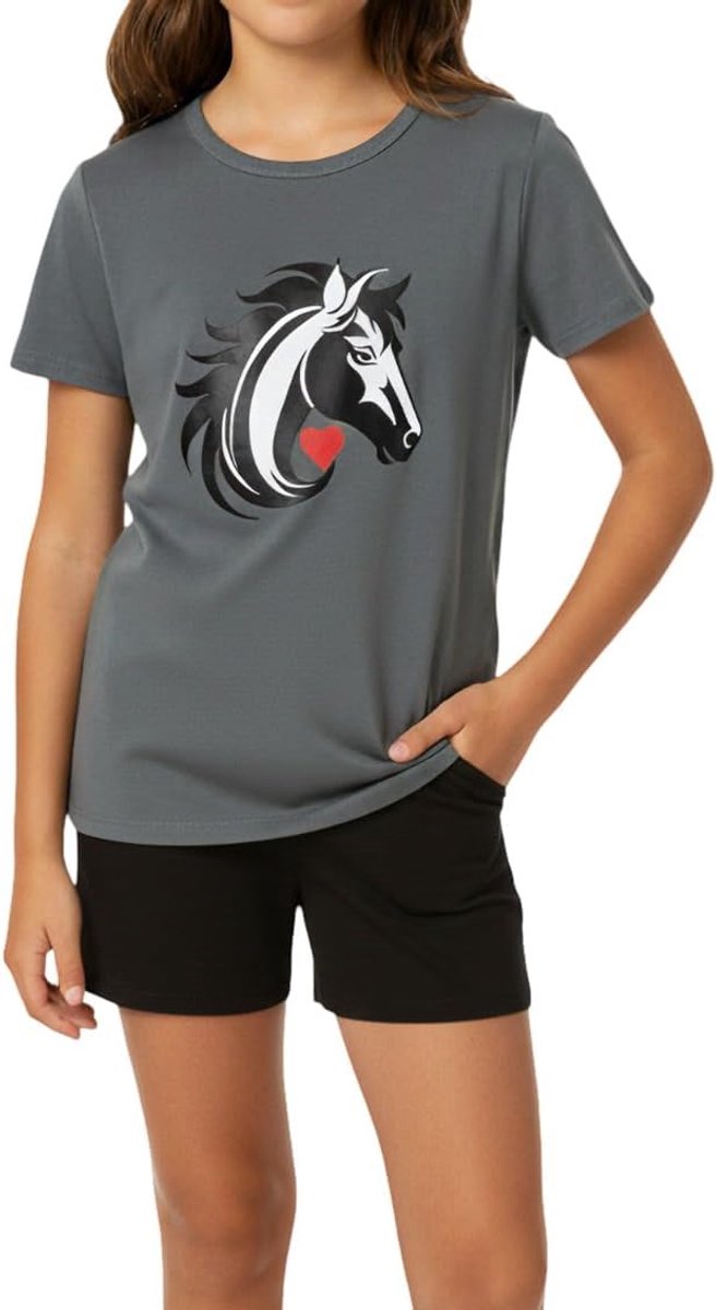 One Clothing Meisjespyjama kort - zachte single-jersey van 100% katoen - met paardenmotief