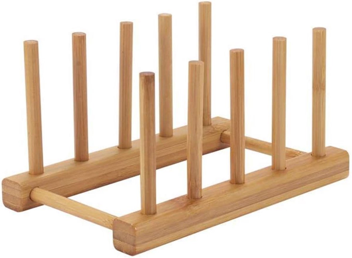 Bamboe Schaal Rekplaat Bowl Cup Boek Pot Deksel Houder Stand Drainer Opberghouder Boek Opslag Plank Organizer Keuken Kast Display Houder 4 sleuven