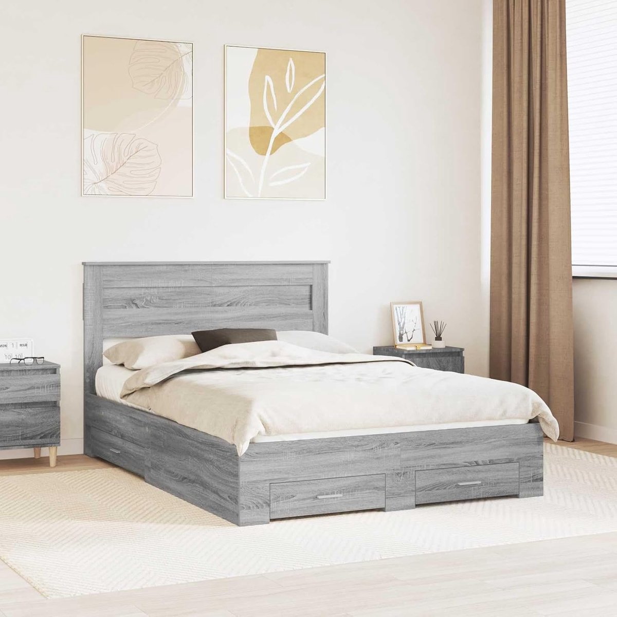 Hout opbergbedframe met hoofdeinde Grijs Sonoma 150x200 cm