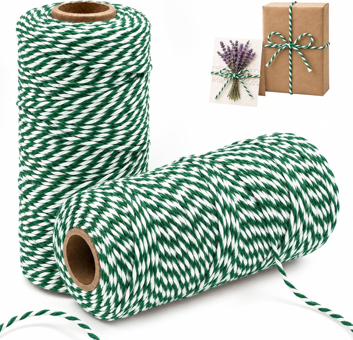 Jute koord, 2 mm dik, groen wit