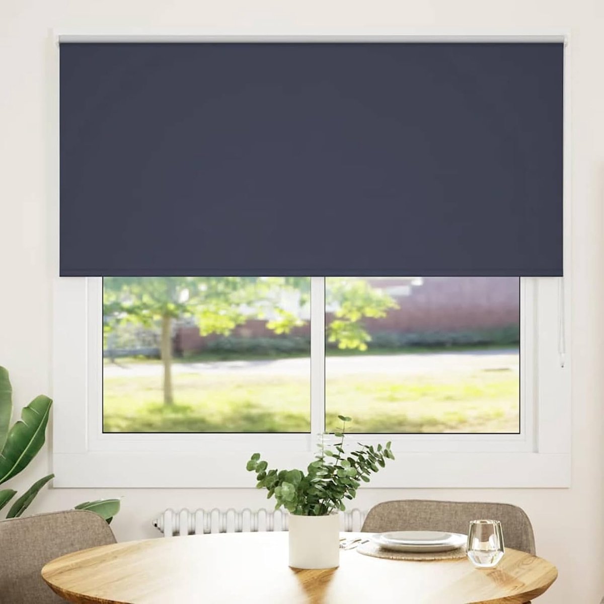 Verduisteringsrolgordijn marineblauw 150 x 150 cm stofbreedte 146,6 cm, verduisterend rolgordijn zonder boren met zijkoord, hittebescherming, inkijkbescherming voor thuiskantoor, huurwoningen