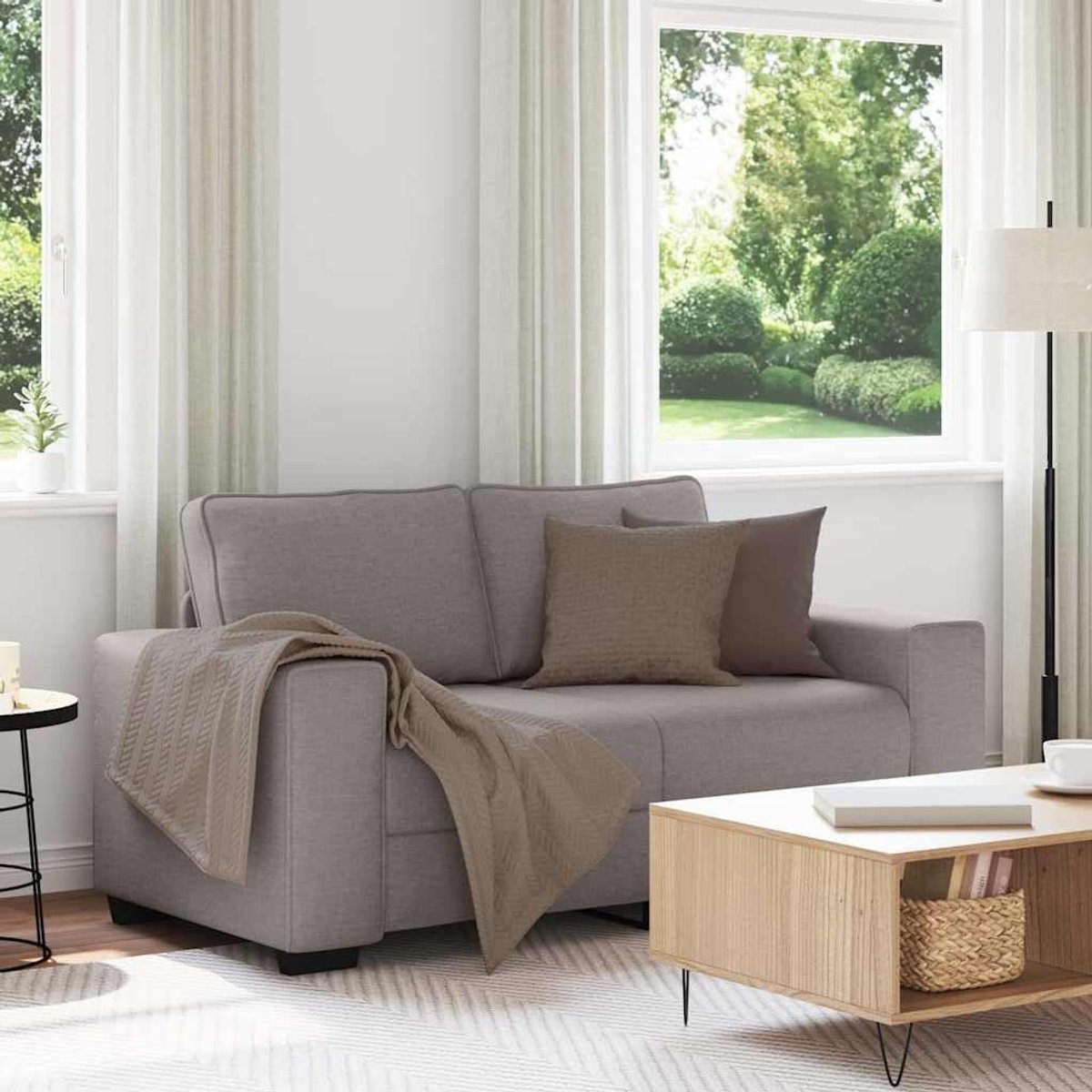 2-zitsbank, taupe, 120 cm, stof, voor woonkamer, zitmeubel met brede armleuningen, robuust houten metalen frame, zacht polyesterweefsel voor ontspanning en televisie, veelzijdig