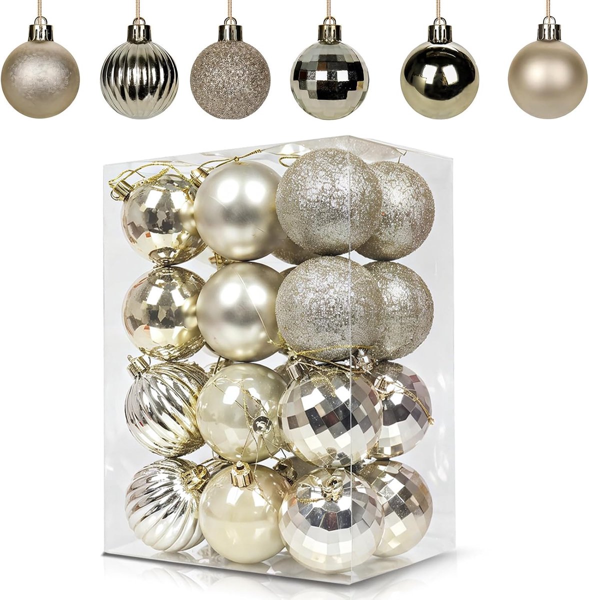 Kerstboomballen Decoraties Kerstbal Ornamenten (Champagne Goud, 60mm/2.36inch)