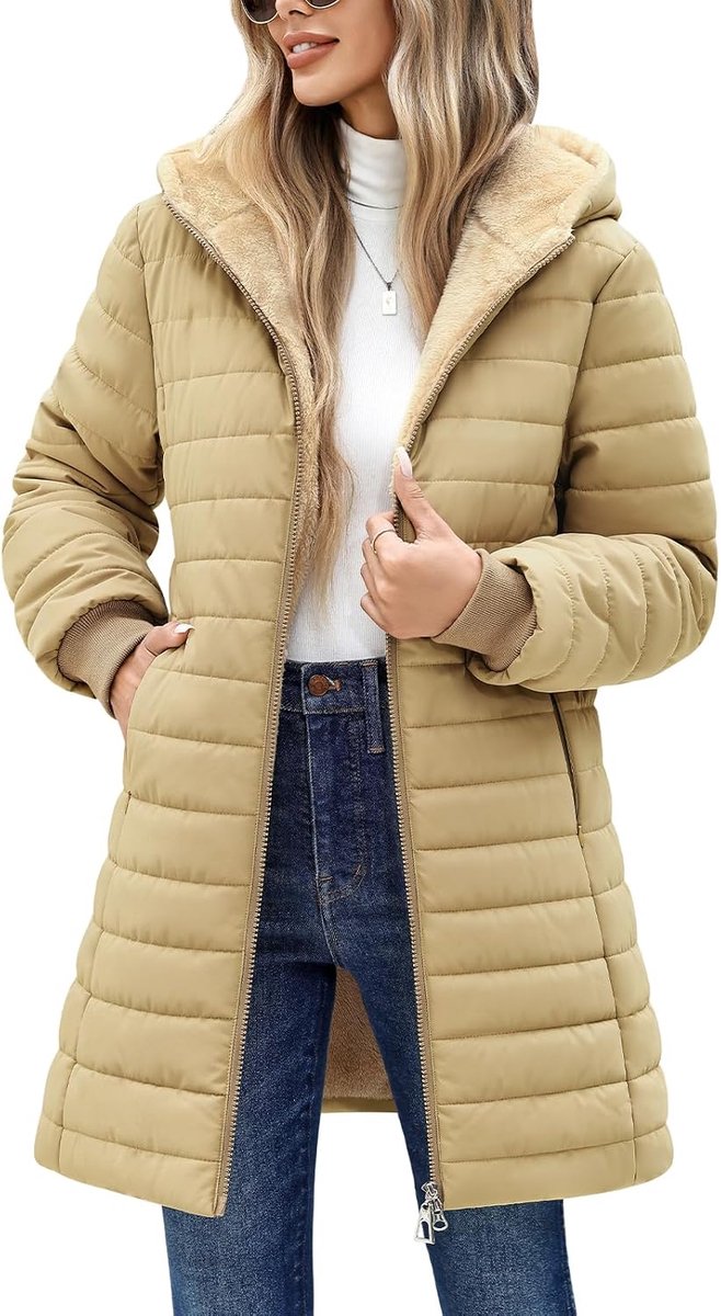 Jas voor dames, winter, lichte donsjas met capuchon, gewatteerde jas, slim, gevoerde jassen, warm, parka fleece, jassen, outdoorjas, gewatteerde jas