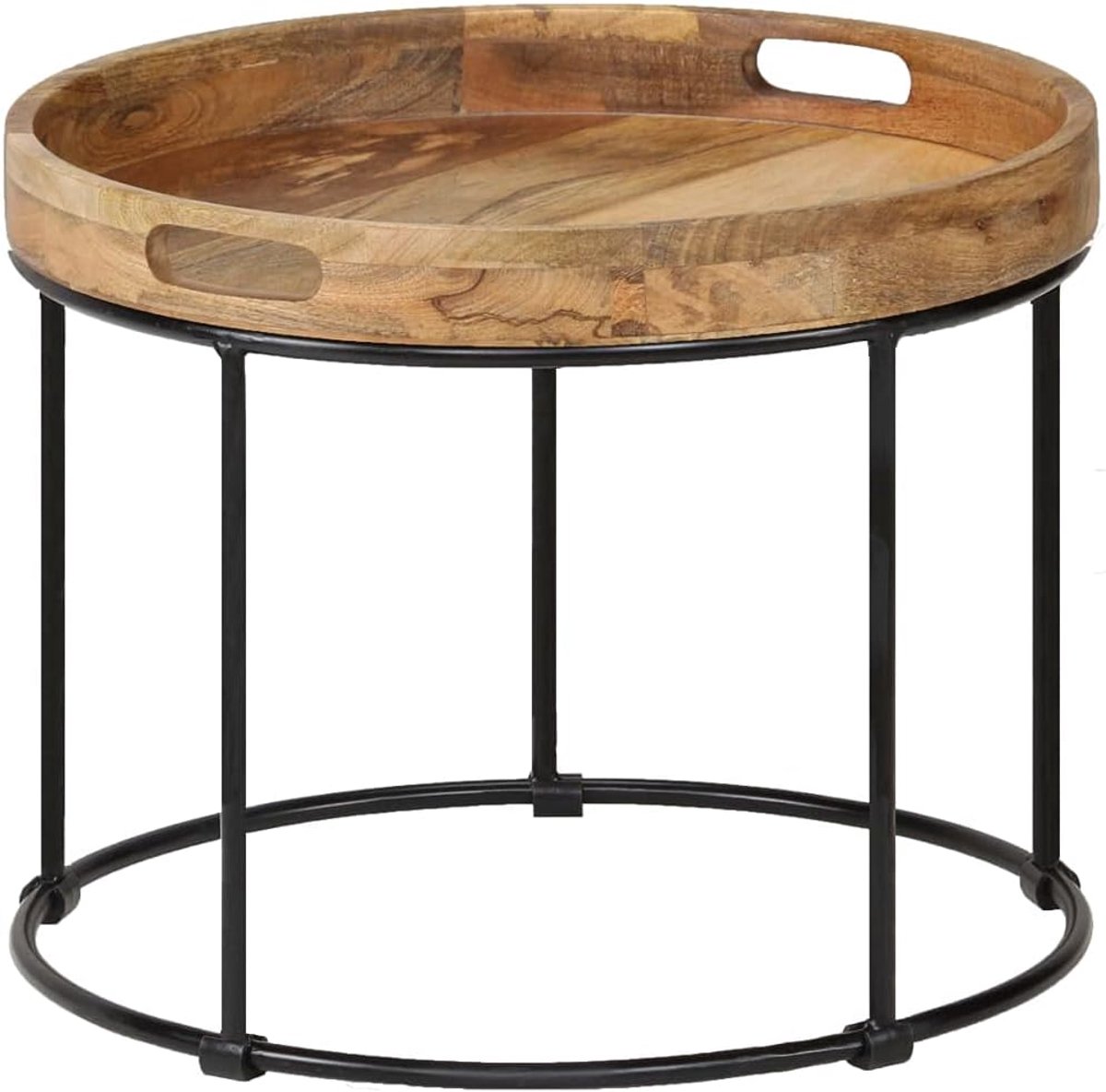 Salontafel voor woonkamer, functionele tafel van massief mangohout en staal, 50 x 40 cm, voor woonkamer, slaapkamer, werkkamer