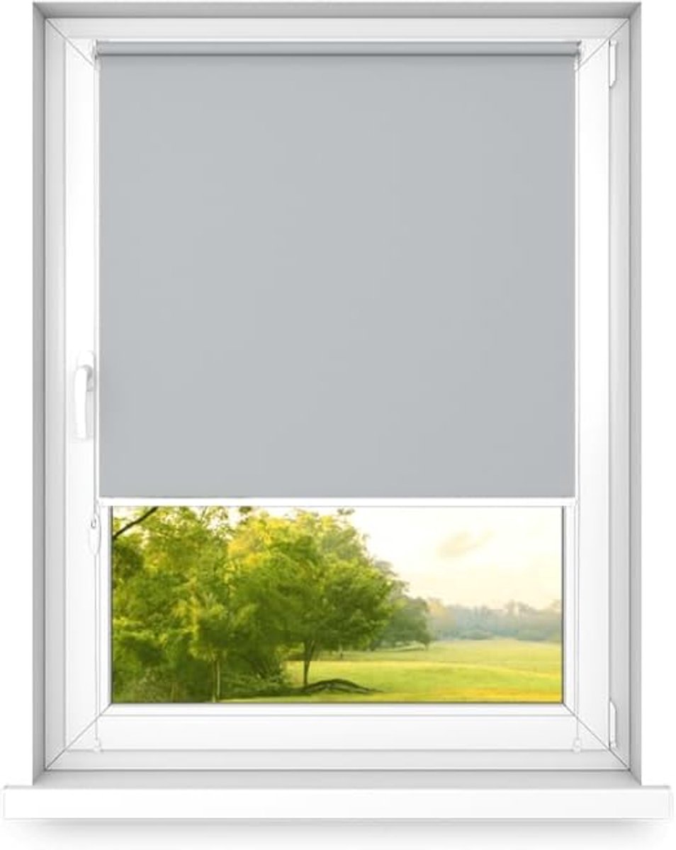 Zonder Boren - Verduisteringsrolgordijn, Rolgordijn Verduistering - 3 Soorten Montage, Zilveren Thermische Coating - Maanlichtgrijs, 400x2500mm, Rechts