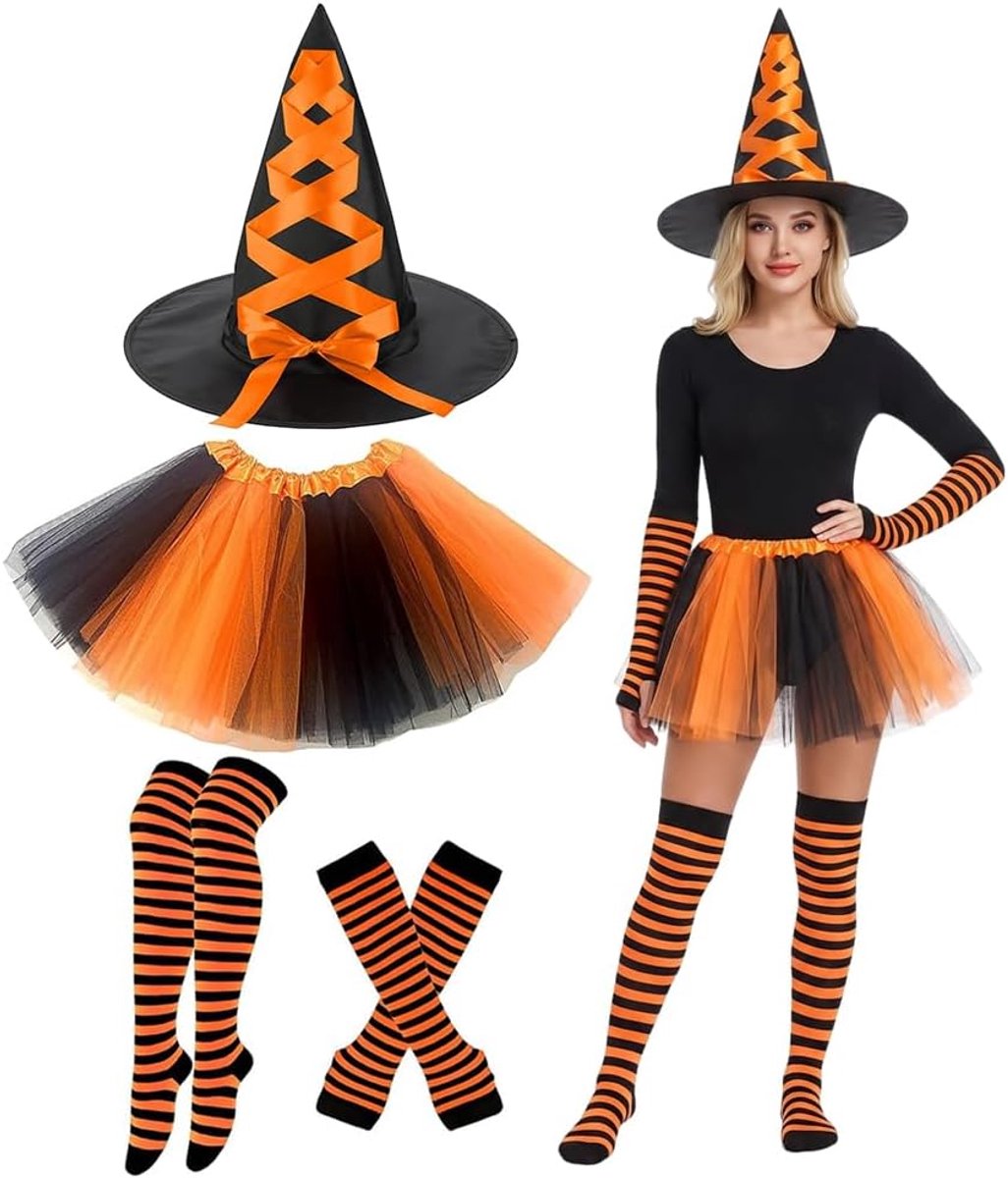 Kostuum accessoires Set voor volwassenen, hoed handschoenen kousen rok, Halloween rol