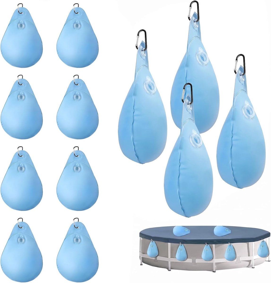 12 stuks zwembadafdekking, gewichten, waterzak, zwembadwaterzak, winterzwembad, afdekzeil, verzwaringszak, zwembadwandtassen voor zwembadafdekking (lichtblauw)