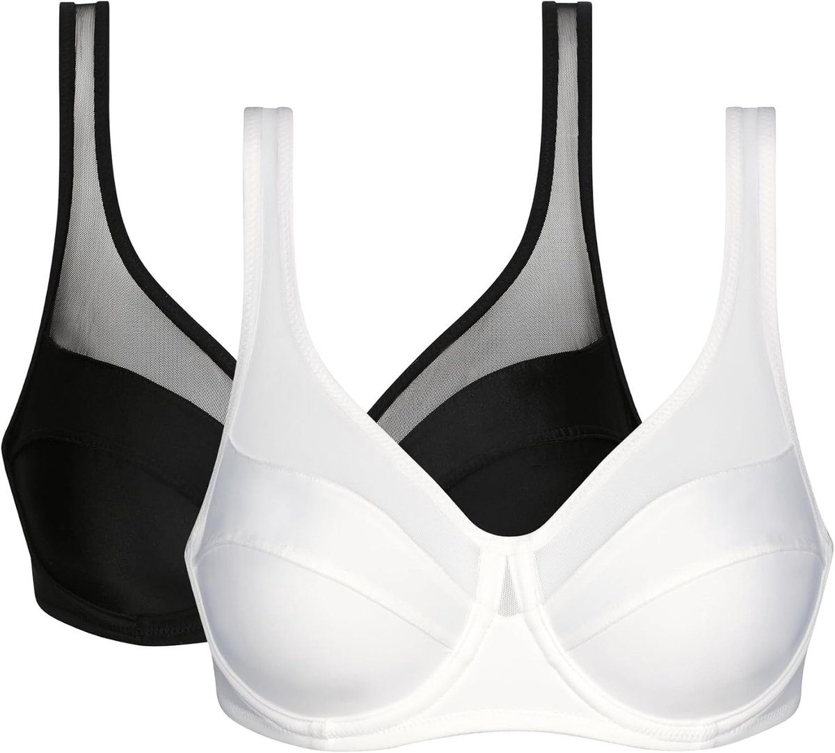 Damesbeha met beugels, klassiek, perfecte ondersteuning, 2 stuks, Zwart/Wit, 80D